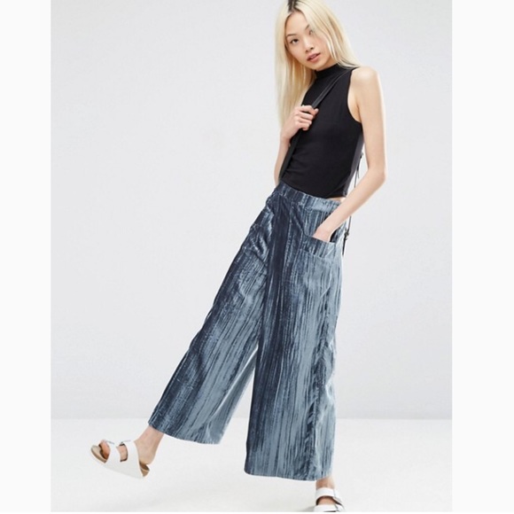 ASOS Pants - ASOS Pleated Velvet Cropped Wide Leg Pants 12